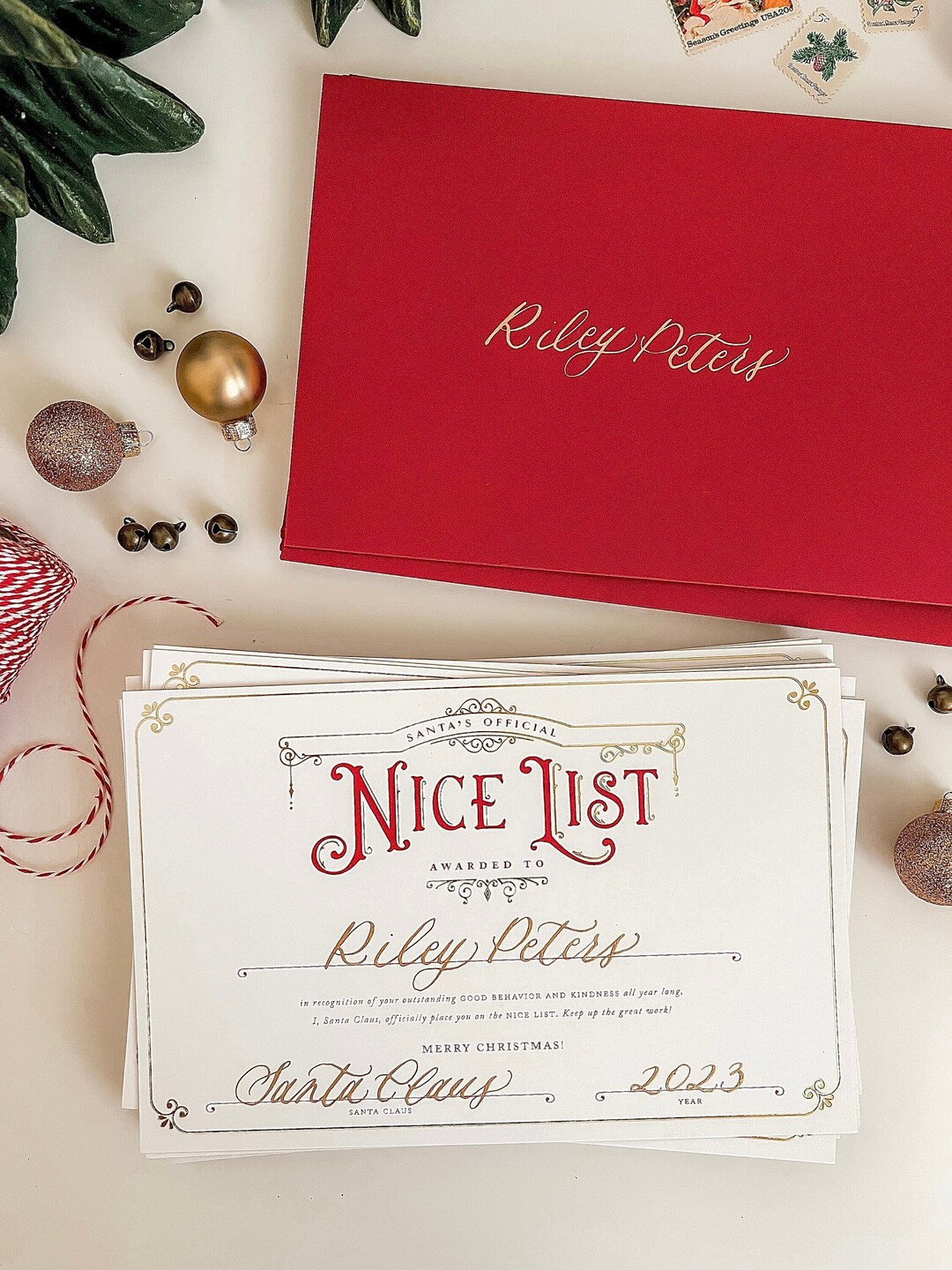 Santa's Official Nice List Certificate, Hand Calligraphy Santa Certificate, Personalized Gold Foi... | Etsy (US)