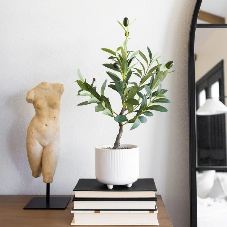 Flora Bunda 17" Artificial Olive Tree in Matte White Ceramic Footed Pot | Walmart (US)