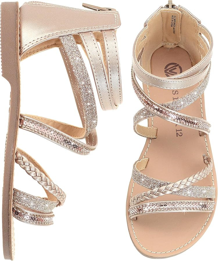 Vonair Girls Gladiator Sandals Cute Strappy Sandals with Zipper Summer Shoes for Little/Big Kids | Amazon (US)