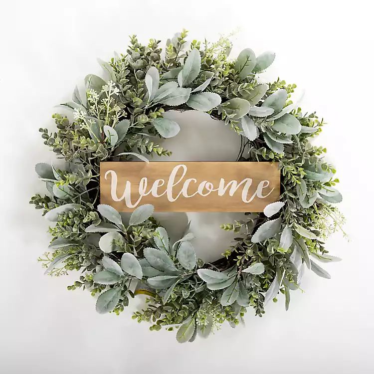 Mixed Greenery Welcome Sign Wreath | Kirkland's Home