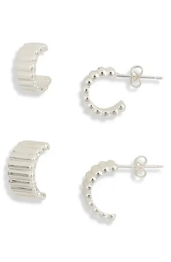NORDSTROM RACK Demi Fine 2-Pack Ridged Hoop Earrings in Silver at Nordstrom Rack | Nordstrom Rack