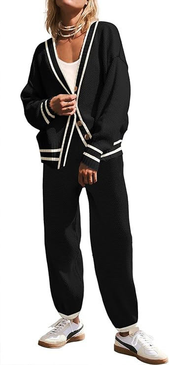 SAUKOLE Womens Two Piece Outfits Knit Sweater Sets Oversized Button Down Cardigan and Long Pants ... | Amazon (US)