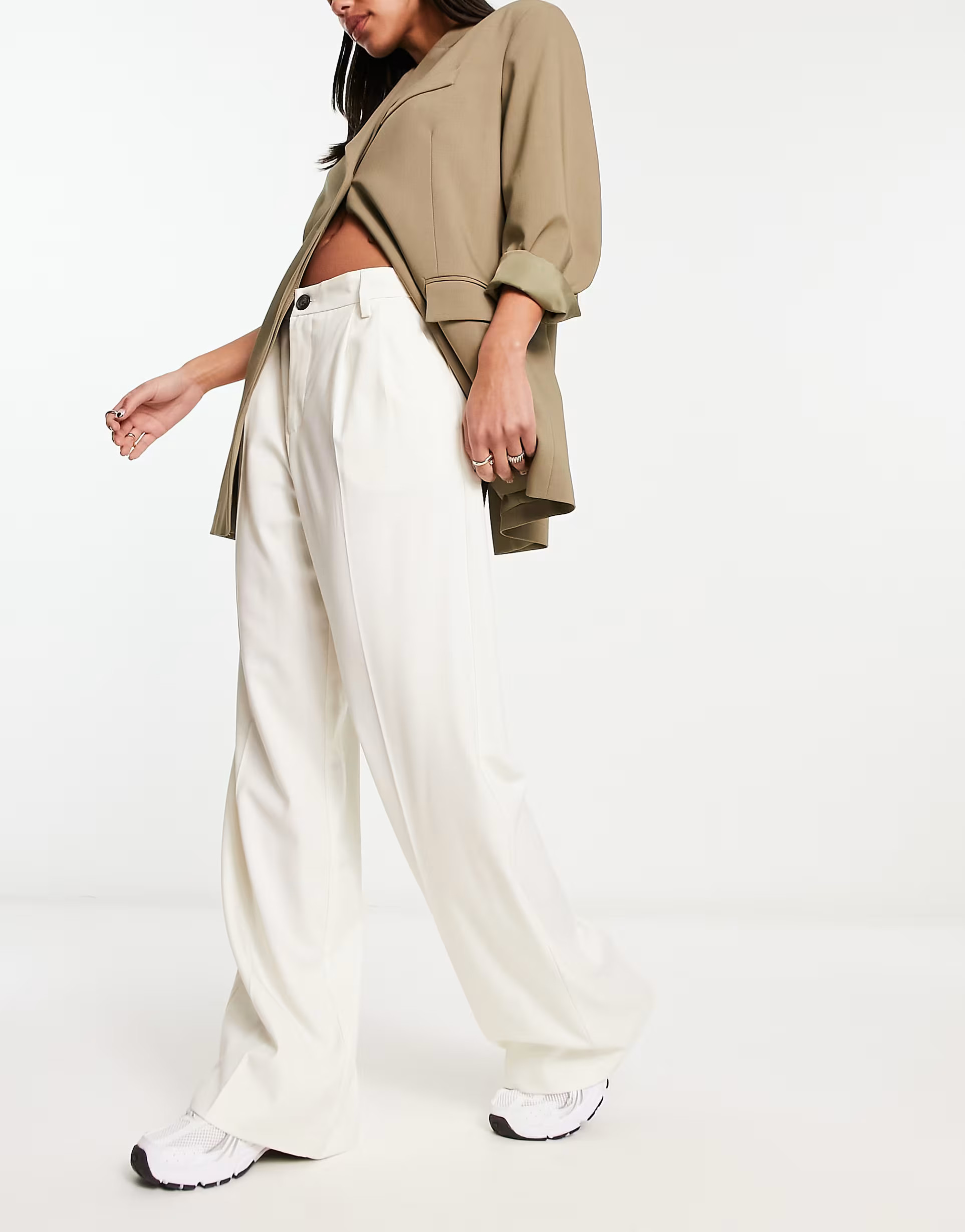 Bershka tailored dad trousers in cream | ASOS (Global)