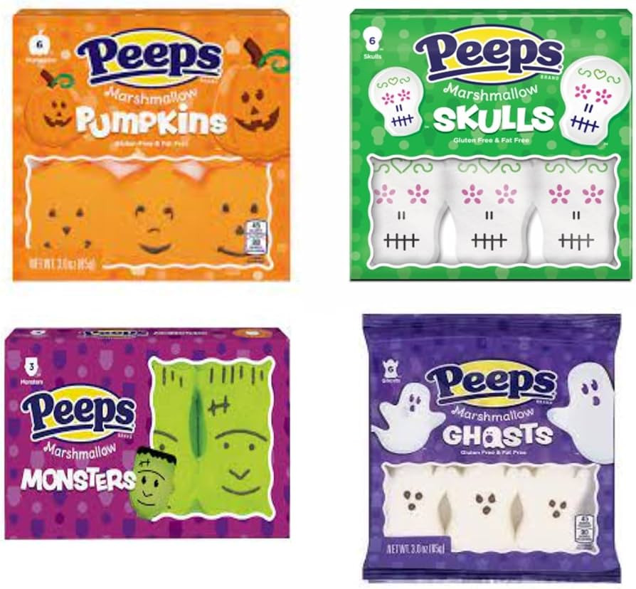 Pack of 4 - Halloween Peeps Variety - Ghosts, Monsters, Pumpkins, and Skulls, 3 oz | Amazon (US)