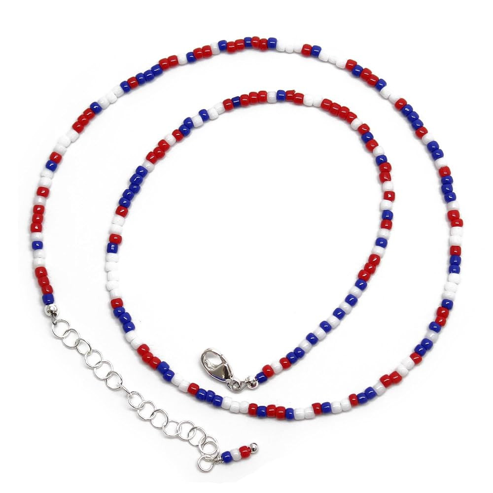 Handmade Red White & Blue Choker Necklace, Thin 1.5mm, Adjustable 14-15.5 Inches | Amazon (US)