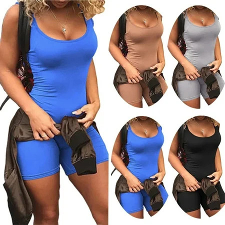 Women Casual Sleeveless Bodycon Romper Jumpsuit Club Bodysuit Short Pants | Walmart (US)