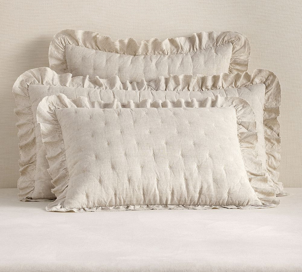 Belgian Flax Linen Ruffle Tufted Quilted Sham | Pottery Barn (US)