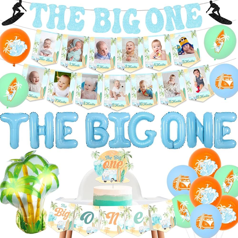 Surfing First Birthday Decorations, Retro Surf The Big One High Chair Banner & Cake Topper, Summe... | Amazon (US)