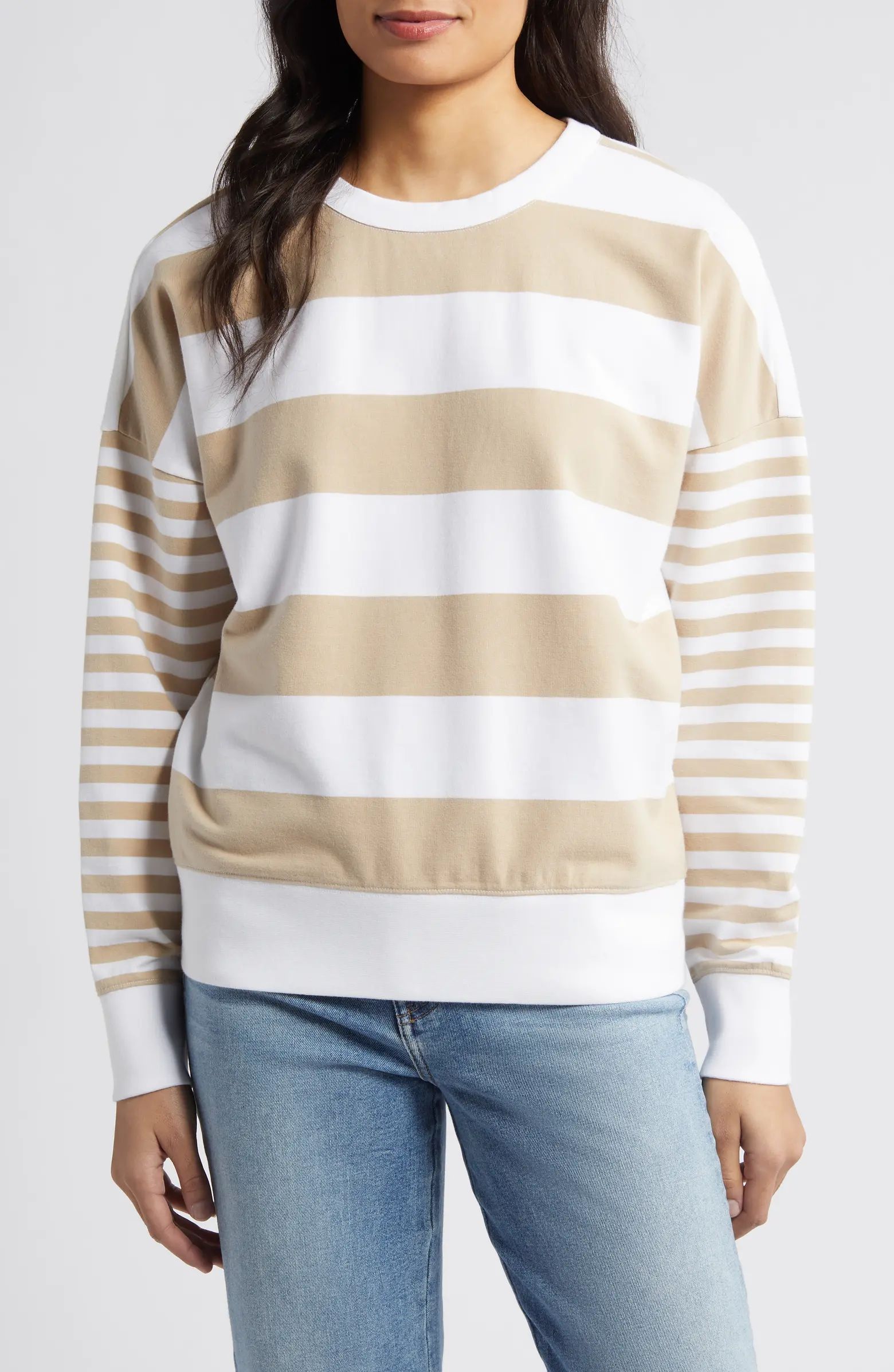 Caslon® Variegated Stripe Stretch Cotton Sweatshirt | Nordstrom | Nordstrom