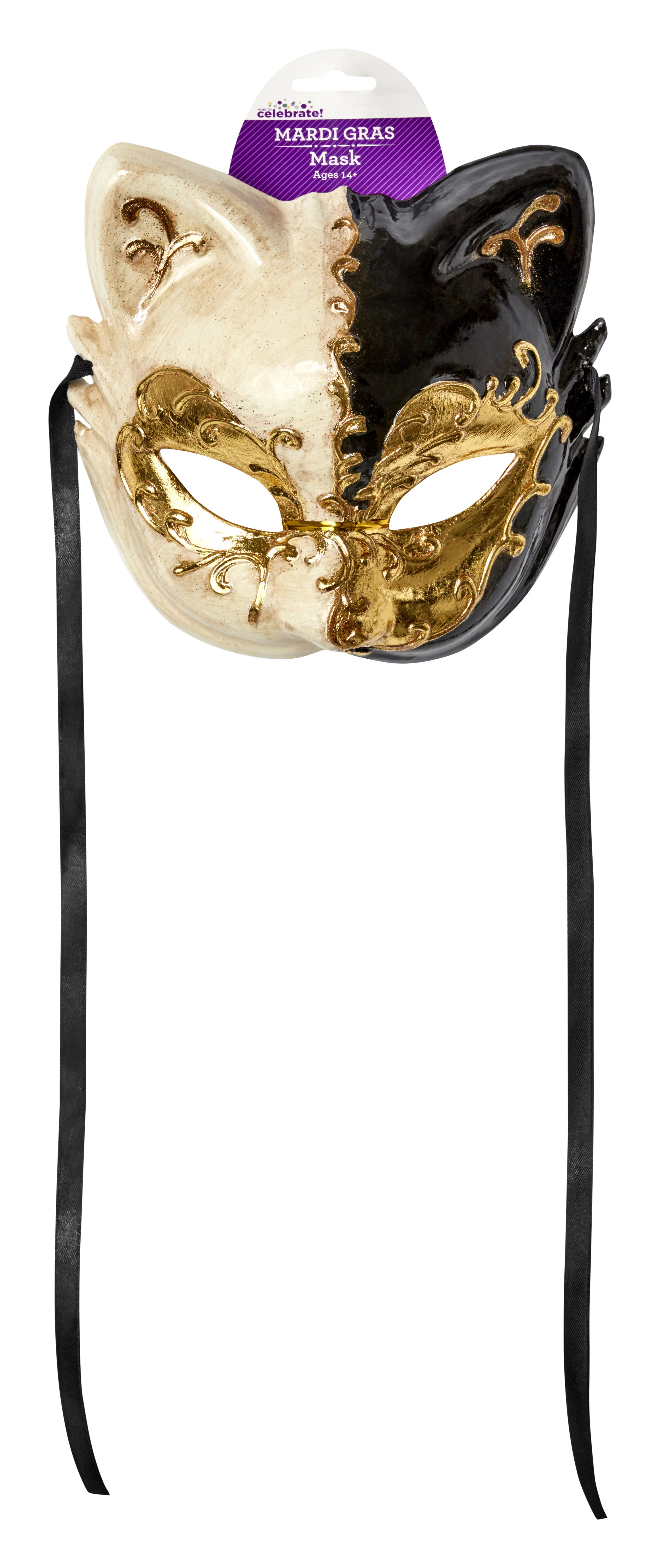 Madri Gras Way to Celebrate Black/Crème Cat Mask | Walmart (US)