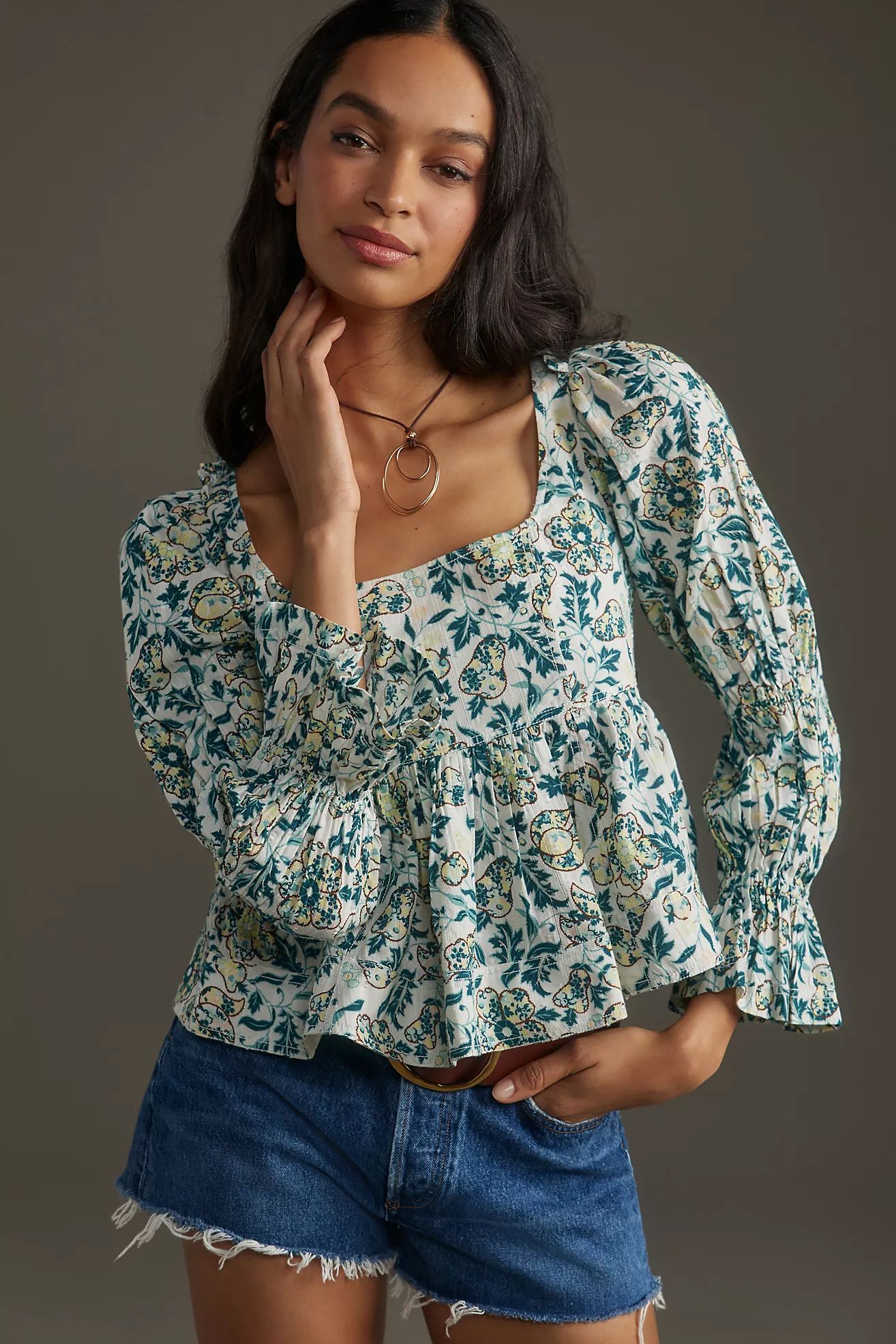 Pilcro Long-Sleeve Babydoll Top | Anthropologie (US)