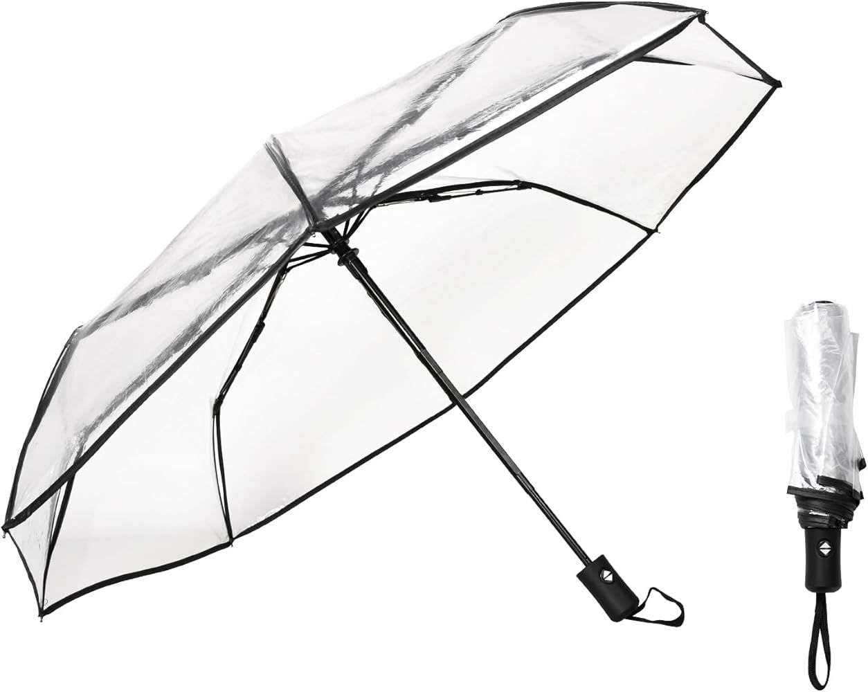 Pumwoy Clear Umrella, Transparent Folding Automatic Open Close Travel Umbrellas for Rain,Wind and... | Amazon (US)