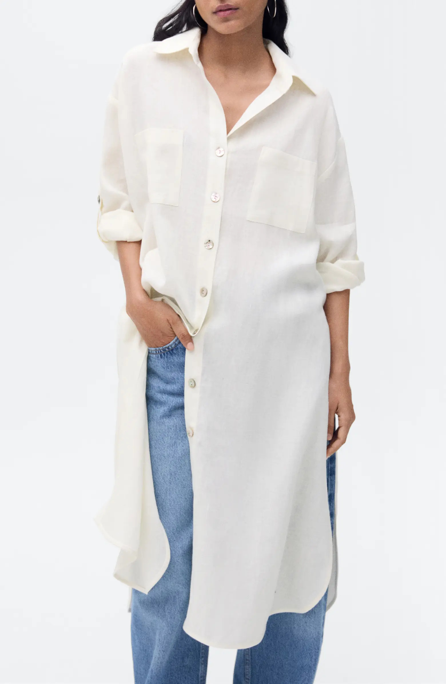Longline Linen Button-Up Shirt | Nordstrom