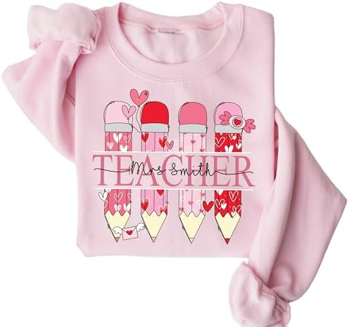 MY4LOVE Custom Last Name Shirt, Cute Sweatshirt, Mrs Sweatshirt, Custom Shirt, Teacher Gifts | Amazon (US)