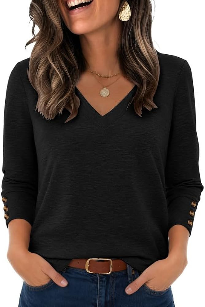 Zeagoo Womens Long Sleeve Tops V Neck T Shirts Dressy Casual Blouse | Amazon (US)
