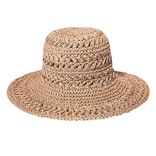 Straw Bucket Hats for Women Wide Brim Crochet Sun Hats Foldable Floppy Beach Hats Summer Travel Accessories (Brown) | Amazon (US)