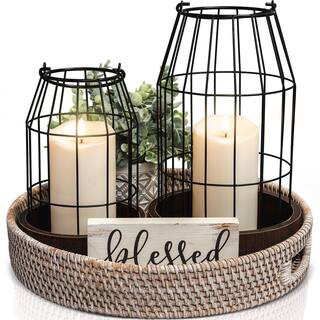 Brown Modern Rustic Farmhouse Lantern Decor for Living Room, Fireplace Mantle and Dining Table (2-Pack) | The Home Depot