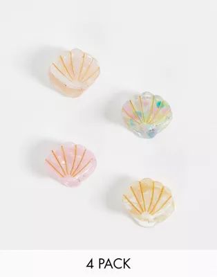 ASOS DESIGN pack of 4 mini shell hair claws in multi colors | ASOS | ASOS (Global)