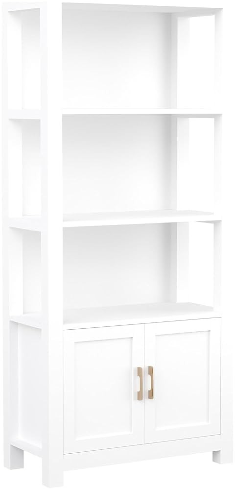 Martha Stewart Hutton Four Tier Shaker Bookcase with Storage Cabinet in White with Polished Brass... | Amazon (US)