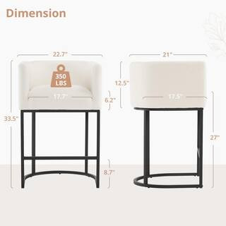 LUE BONA 26 in.Beige and Black Low Back Bar Stool with Metal Frame Counter Height Linen Upholster... | The Home Depot