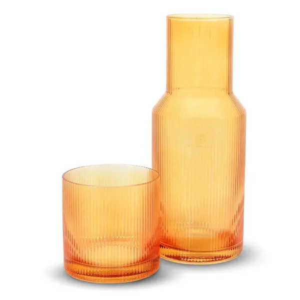 Bruno Magli Ribbed Carafe with Tumbler Lid - 28 oz - Amber | Bed Bath & Beyond
