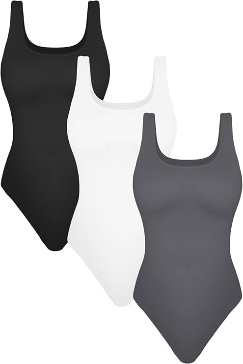 EUYZOU 2pk Women Crew Neck Short Sleeve Bodysuit Slim Fit Basic Body Suit Top T Shirts | Amazon (US)