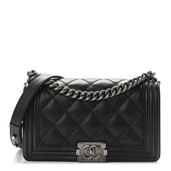 CHANEL Calfskin Double Stitch Medium Boy Flap Black | Fashionphile