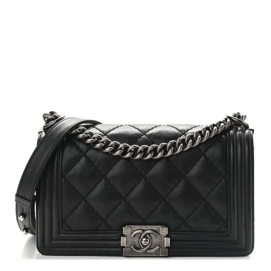 CHANEL Calfskin Double Stitch Medium Boy Flap Black | Fashionphile