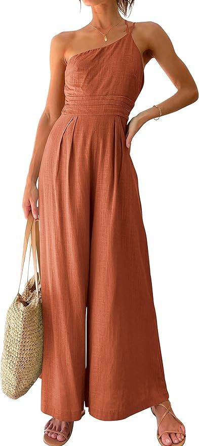 Baonmy Women Jumpsuit for Summer One Shoulder High Waist Wide Leg Jumpsuit for Women Elegant with... | Amazon (US)