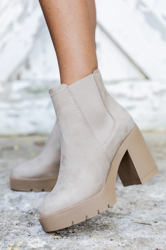 Barbra Beige Suede Platform Booties | The Pink Lily Boutique