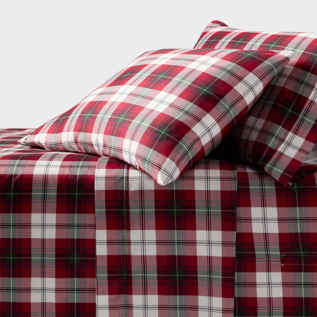 Queen 400 Thread Count Christmas Holiday Performance Sheet Set Red Plaid - Threshold™ | Target