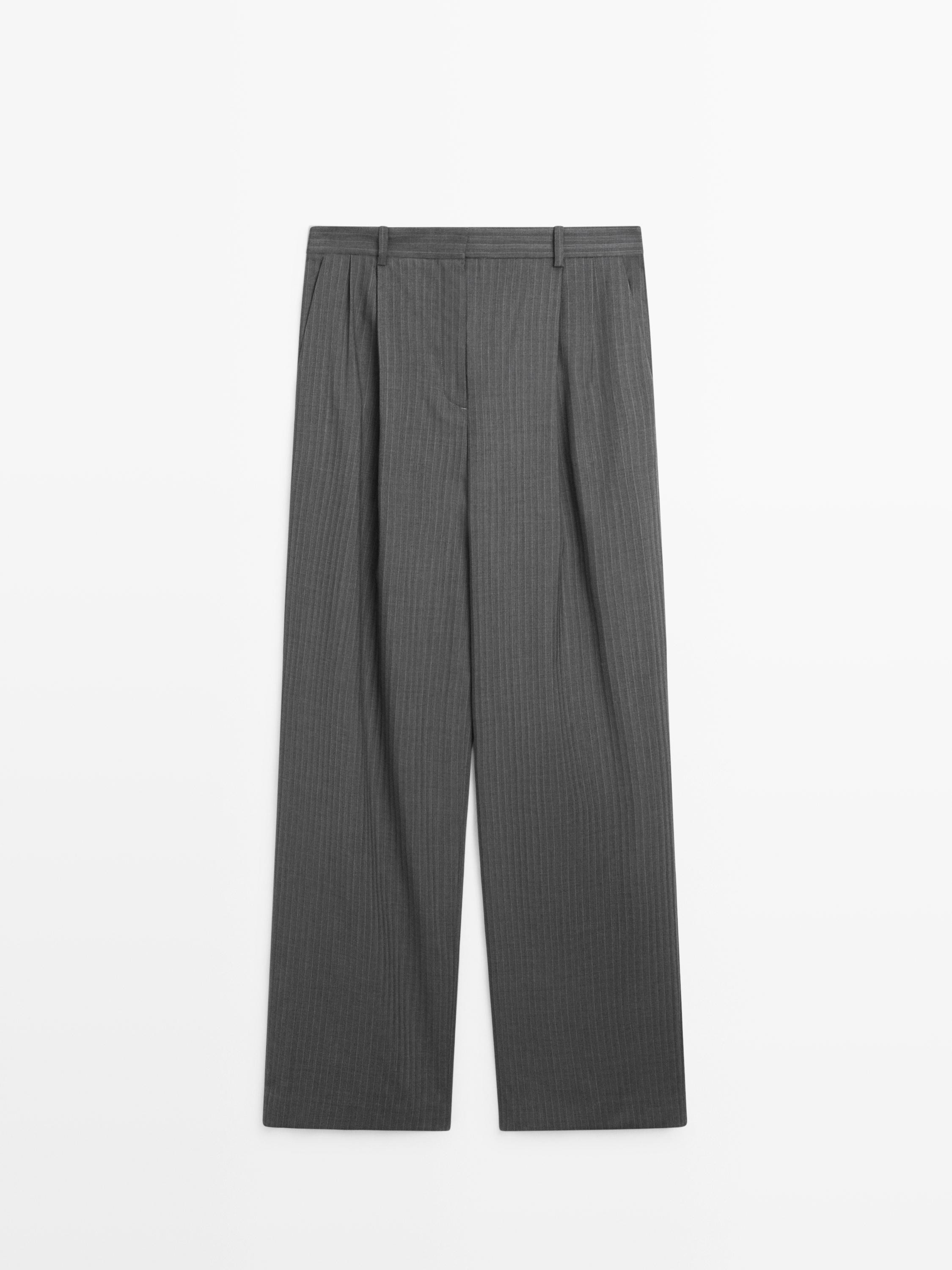 Pinstripe cool wool blend suit trousers | Massimo Dutti US