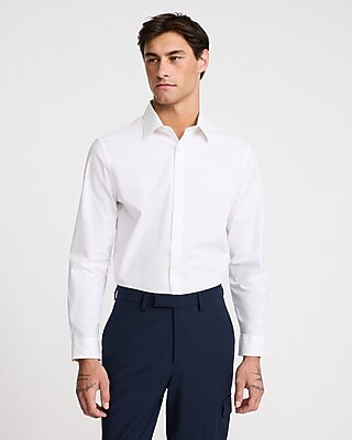 Slim Solid Stretch Cotton 1MX Dress Shirt | Express