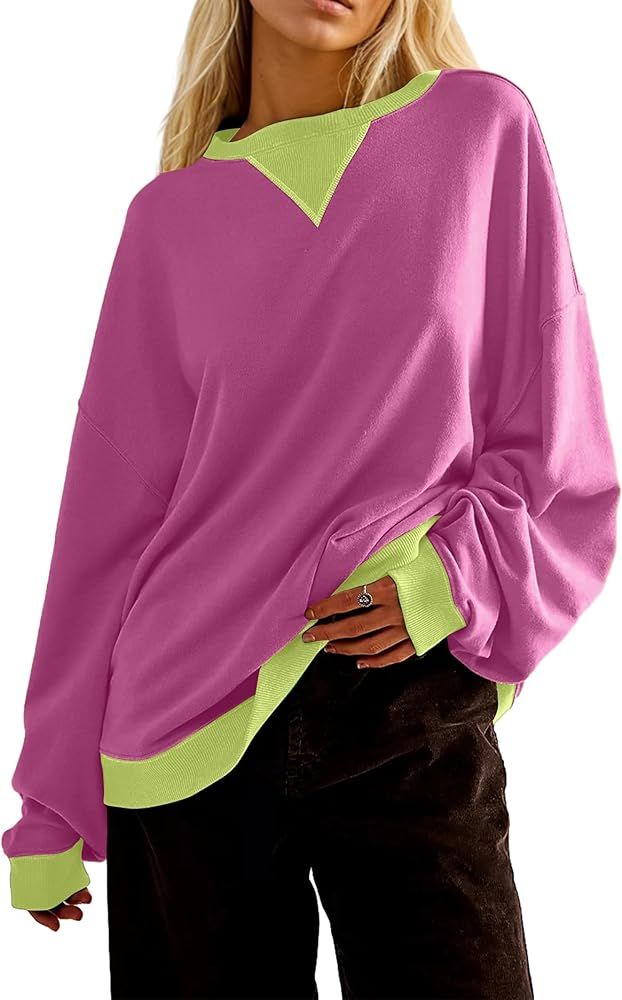 synound Women's Color Block Oversized Sweatshirt Crew Neck Long Sleeve Loose Fit Pullover Top Cas... | Amazon (US)