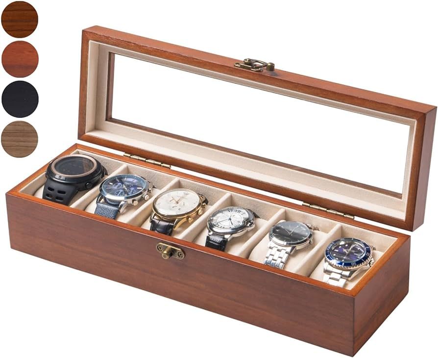 Exper City Watch Box, Watch Case for Men Women with Large Glass Lid, Wooden Watch Display Storage... | Amazon (US)