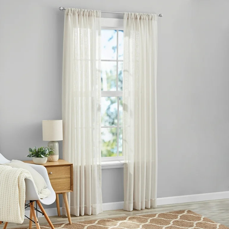 Mainstays Bel Air Sheer Wide Single Curtain Panel, Beige, 50" W x 84" L | Walmart (US)