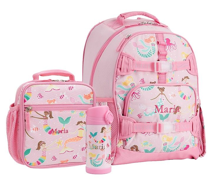 Mackenzie Pink Mermaid Friends Glow-in-the-Dark Backpack & Lunch Bundle, Set Of 3 | Pottery Barn Kids