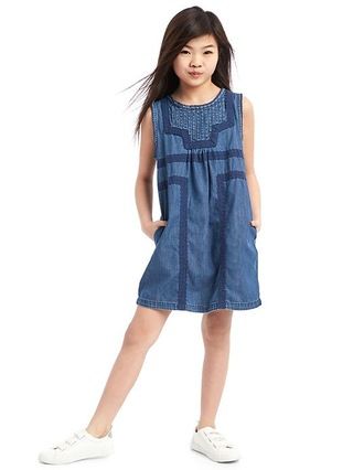 Gap Girls Lace Trim Denim Dress Size M Plus - Denim | Gap US