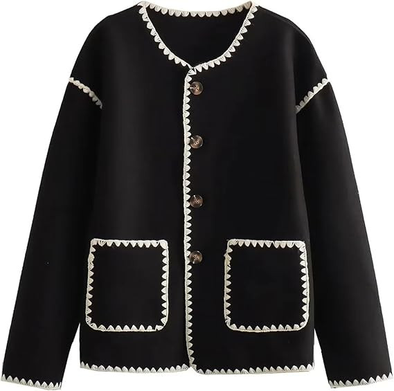 ROJZR Womens Wool Blend Jackets Casual Contrast Color Button Down Wool Coats with Pockets | Amazon (US)