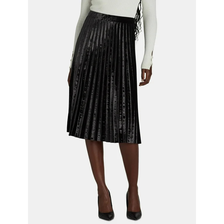 Time and Tru Women's Velvet Pleated Midi Skirt, Sizes XS-XXXL - Walmart.com | Walmart (US)