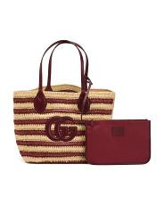 Made In Italy Raffia Woven Medium Tote Bag With Leather Handles | TJ Maxx