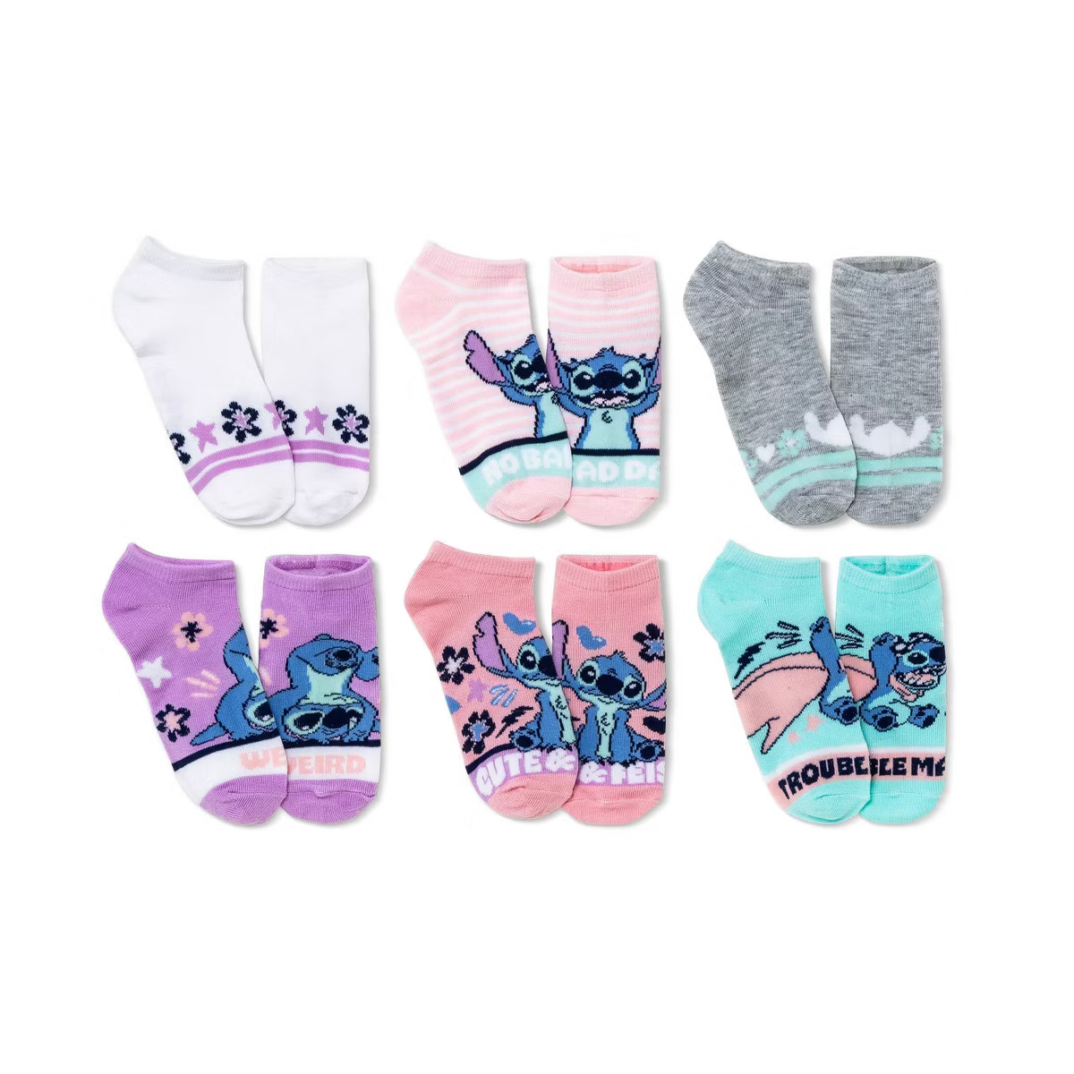 Girls' Lilo & Stitch 6pk No Show Socks - Pink | Target