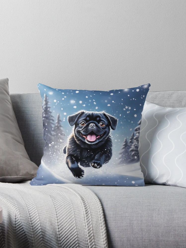 Snow Black Pug Pillow | Redbubble (US)