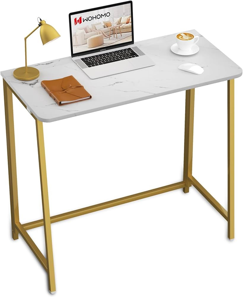 WOHOMO White Marble Folding Desk, 31.5" Small Desk for Small Spaces with Gold Legs, Easy Assemble... | Amazon (US)
