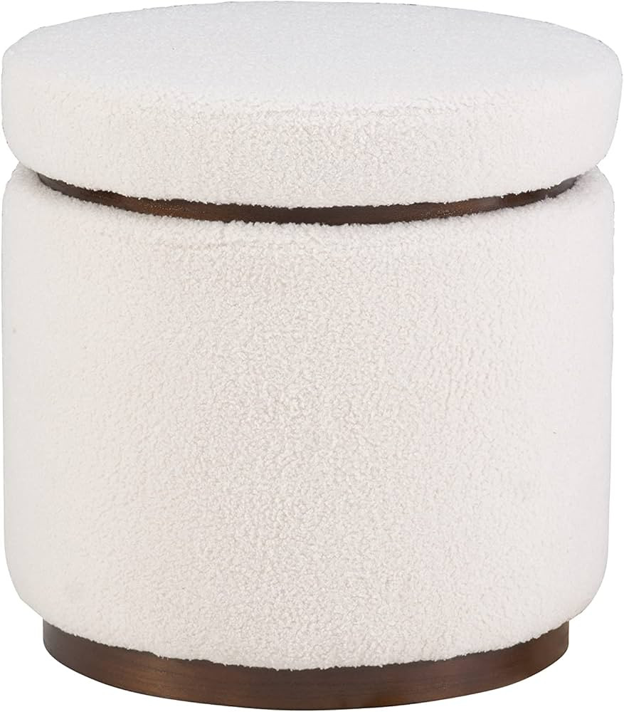 Linon Lexington Natural Sherpa Round Storage Ottoman with Wood Accent | Amazon (US)