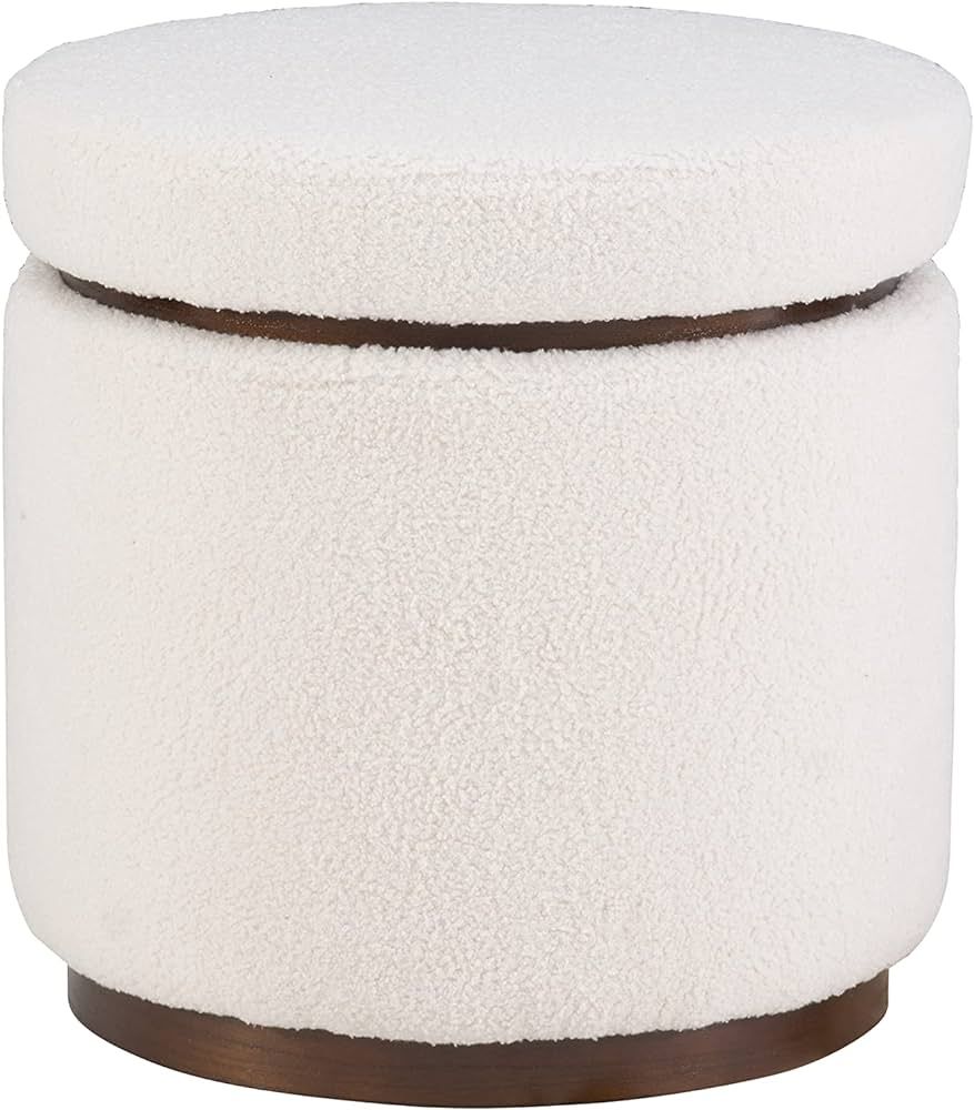 Linon Lexington Natural Sherpa Round Storage Ottoman with Wood Accent | Amazon (US)