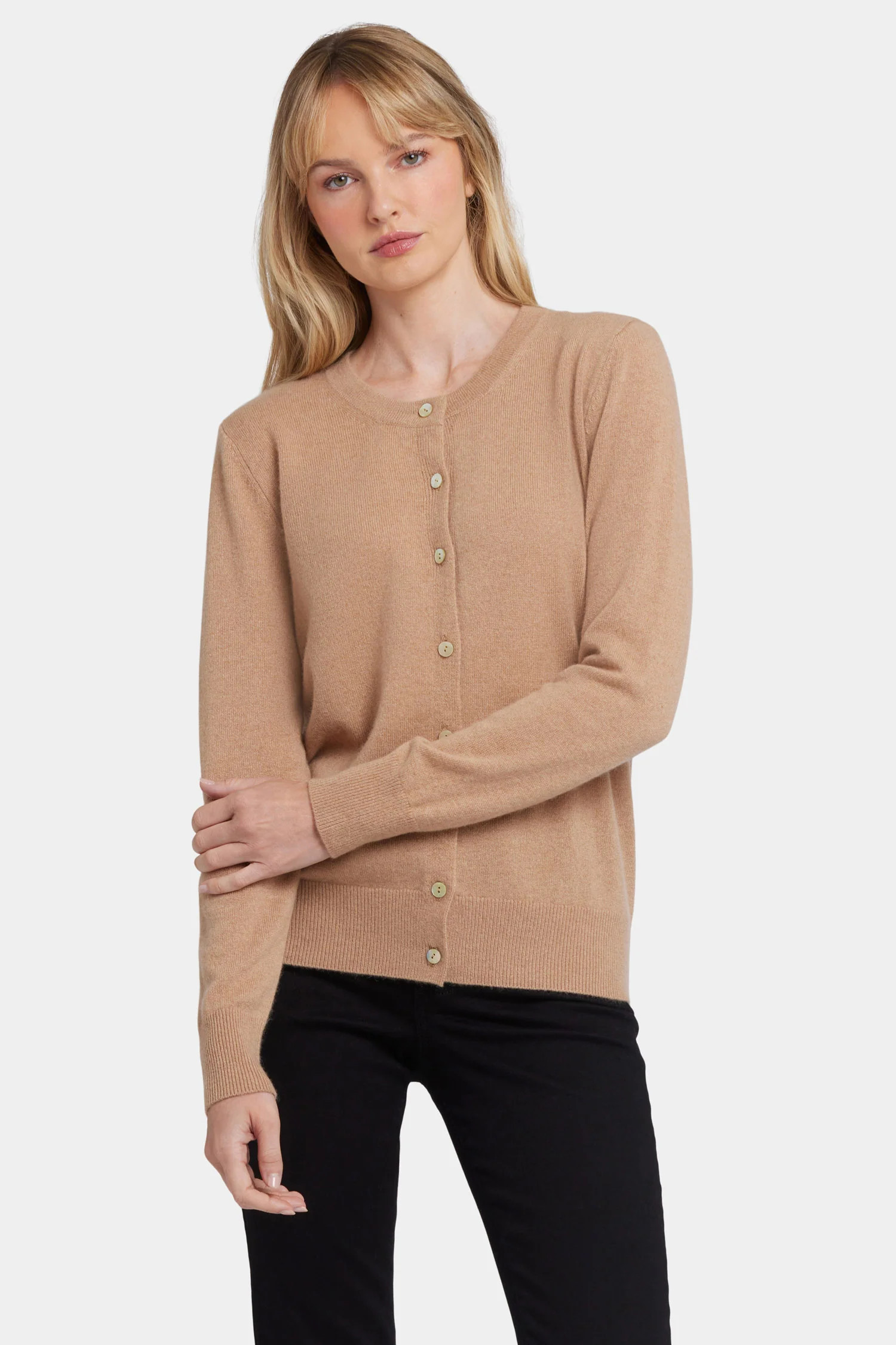 Cashmere Crewneck Cardigan - Tan | NYDJ