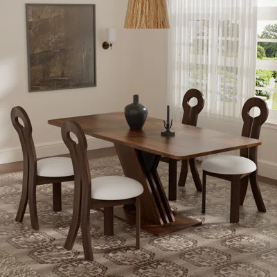 Farmhouse Expandable Rectangular Dining Set with Mid-century Key-Design Chair Set | Wayfair North America