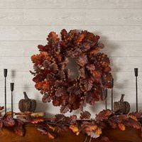 Burgundy Red Oak Leaf & Toffee Brown Berry Fall Autumn Mantle Front Door Wreath | Etsy (US)