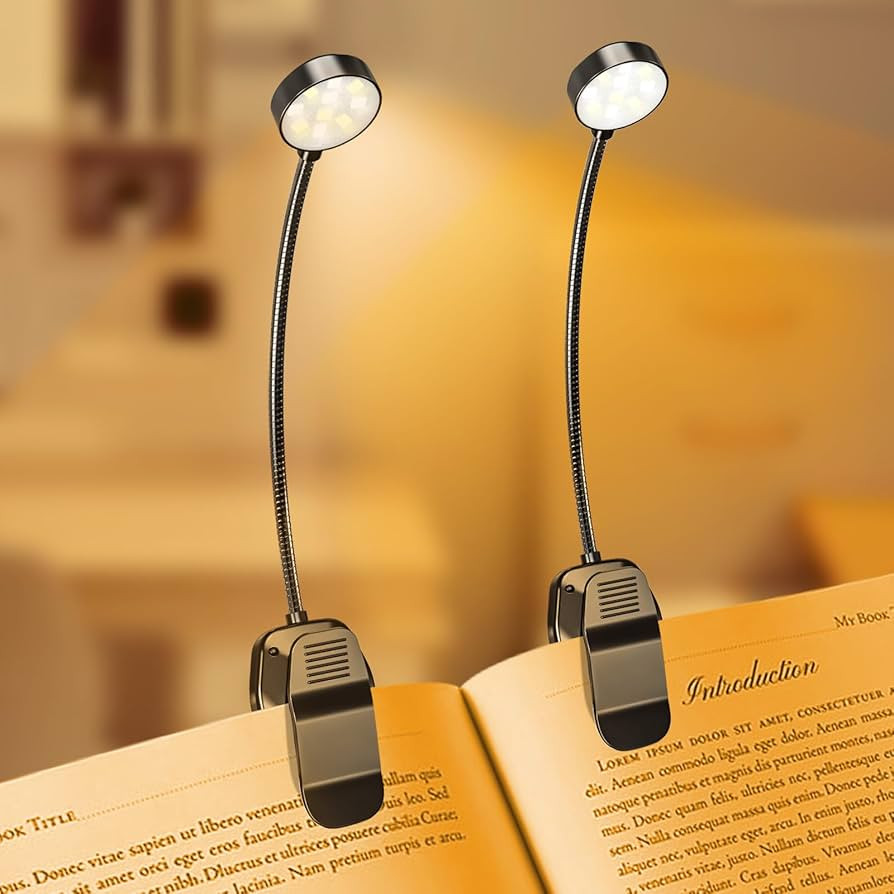 2 Pack 10 LED Rechargeable Book Light for Reading in Bed - Eye Caring 3 Color Temperatures, 3 Adj... | Amazon (US)
